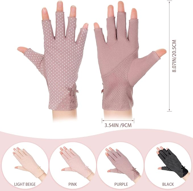 SATINIOR 4 Pairs UV Protection Sun Fingerless Driving Gloves for Women Sunscreen Sunblock Non Slip Gloves for Nail Manicure