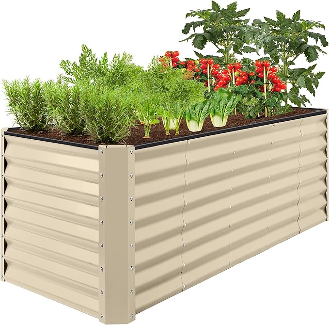 Best Choice Products 8x2x2ft Raised Outdoor Metal Garden Bed, Rectangular Planter Box for Herbs, Flowers, and Deep Root Vegetables w/ 240 Gallon Capacity- Beige