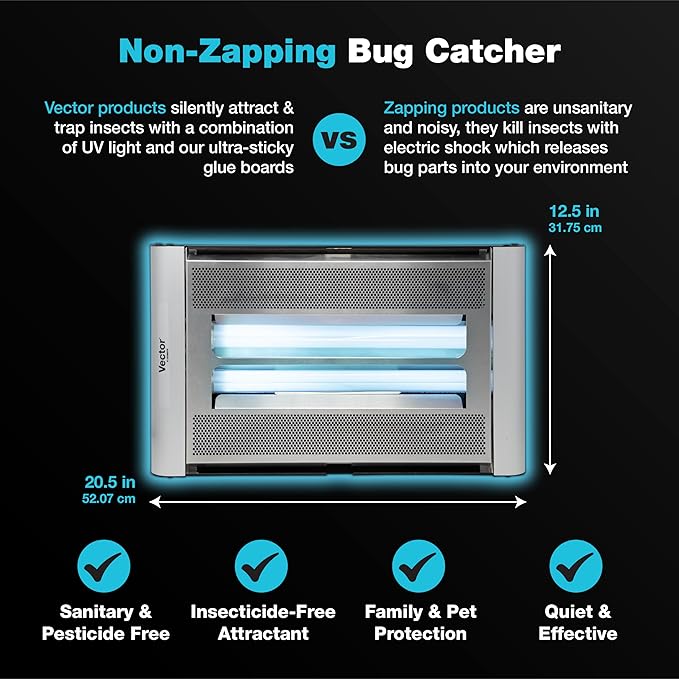 Catchmaster Vector Plasma Screened UV Light Fly Traps Silver, Gnat Traps for House Indoor, Shatterproof Bulbs, UV Lamp Insect Killer, Bug Catcher for Commercial Kitchen, Warehouse & Restaurants