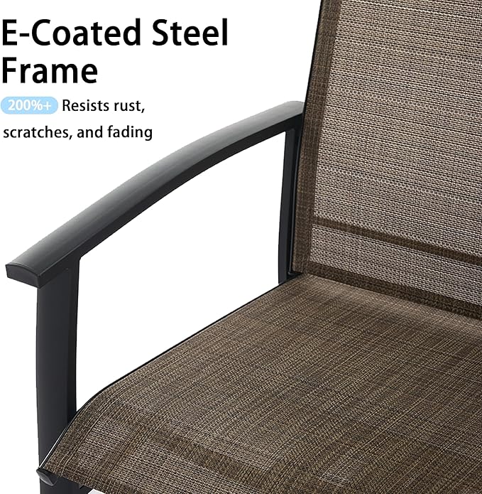 Outdoor Swivel Dining Chair Set of 4, All Weather Patio Dining Chair with Textilene High Back and Metal Frame for Backyard, Lawn Garde and Deck, Mocha