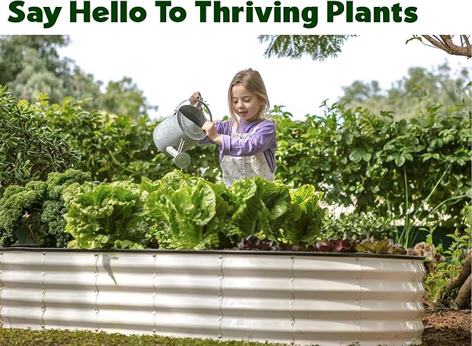 Plant & Plot Galvanized Raised Garden Beds Outdoor // 8×4×1 ft Planter Raised Beds for Gardening, Vegetables, Flowers // Large Metal Garden Box // Patented Tool-Free Design (White)