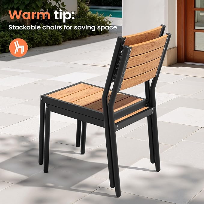 Pellebant Stackable Outdoor Dining Chairs Set of 2, Aluminum Patio Chairs with Armless, All-Weather for Garden, Lawn, Deck, Porch and Yard, Brown