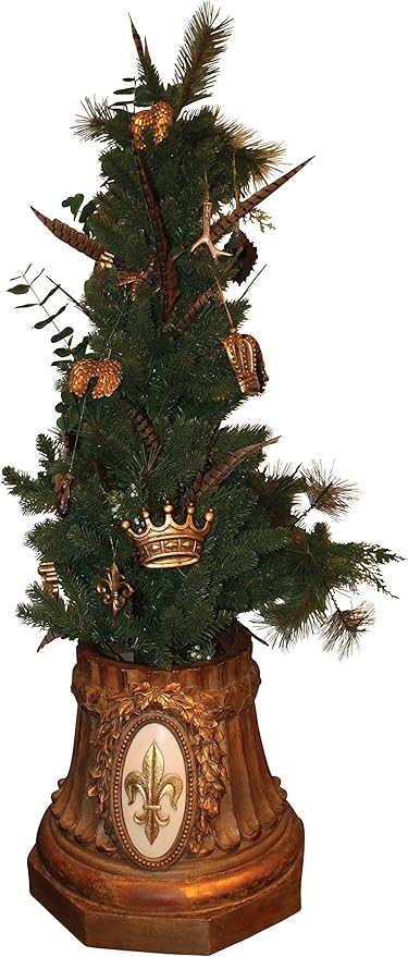 MY SWANKY HOME Ornate Gold Fleur de Lis Greenery Planter Urn | Indoor Outdoor Pedestal Garden Tree Pot
