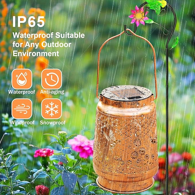 Solar Lanterns Outdoor with Shepherd Hook Waterproof Hummingbird Sunflower Garden Decor, LED Hanging Lights Metal Decor for Yard, Patio, Tabletop, Lawn, Perfect Christmas Gift for Women, Mom, Grandma
