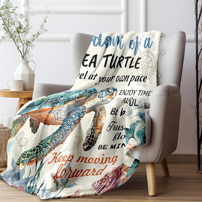 Glydein Positive Sea Turtle Gifts for Women Men, Flannel Soft Blanket Decor, Sea Turtle Gifts for Turtles Lovers, Inspirational Healing Gift for Friend Meditator Graduate - 50x60 inches