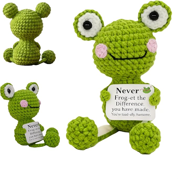 qyqkfly Positive Crochet Frog Teen Girl Gifts Trendy Stuff Valentine's Day Birthday Gifts for Women Men Desk Home Decor Thanksgiving Friend Coworkers Girlfriend Boyfriend Emotional Support Accessory