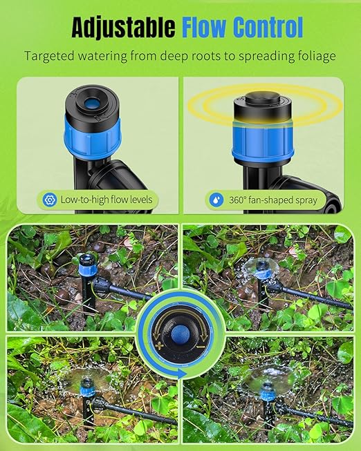 Pawfly 30 Pcs Drip Irrigation Emitters, Drip Emitters for 1/4" Drip Irrigation Tubing, Sprinkler Heads with Adjustable 360 Degree Water Flow, Garden Drippers for Plants Watering System