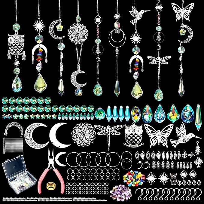 Tarklanda 460 PCS DIY Crystal Suncatcher Craft Kit - Rainbow Maker Hanging Sun Catchers with Hooks Chains Colorful Prism Pendants for Window Garden Home Christmas Decor Wedding Birthday Gifts