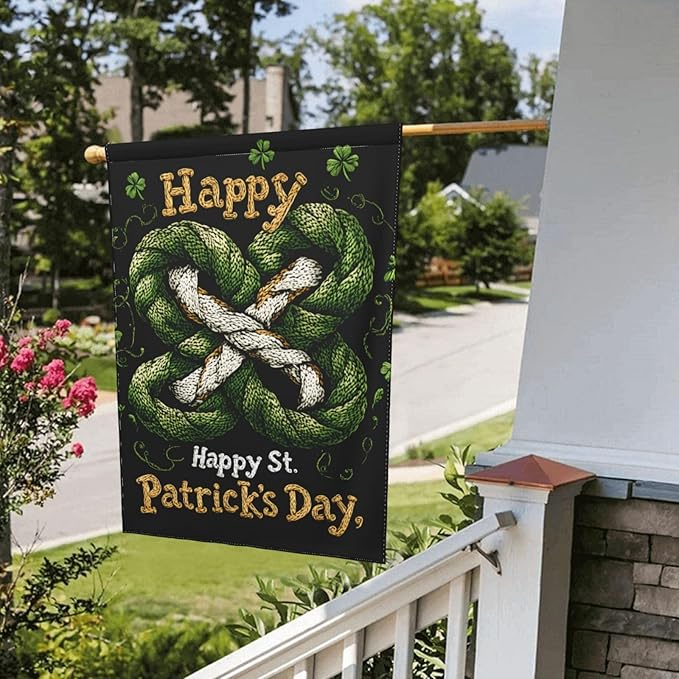 Rope Style Clover Garden Flag 12x18 Inch Double Sided All-Weather Polyester Outdoor Flag For Patio Lawn Yard And Garden Welcome Decor