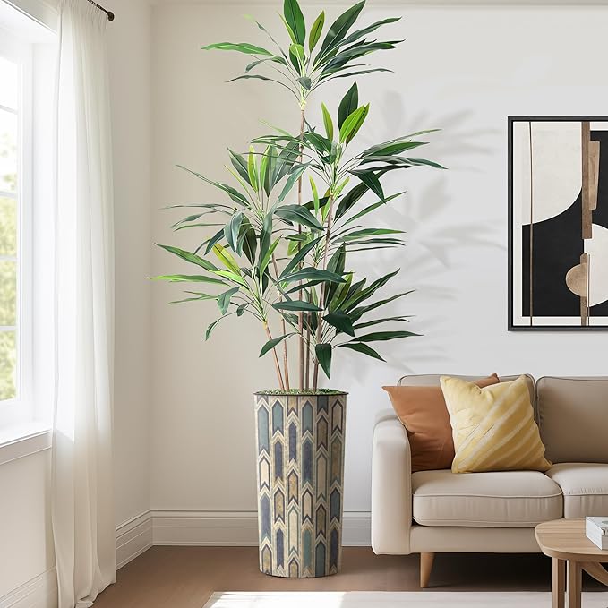 SIGNWIN Artificial Tree in Modern Polygon Pattern Effect Planter, Fake Dracaena Tree Silk Tree for Indoor and Outdoor Home Decoration - 66" Overall Tall (Plant Pot Plus Tree)