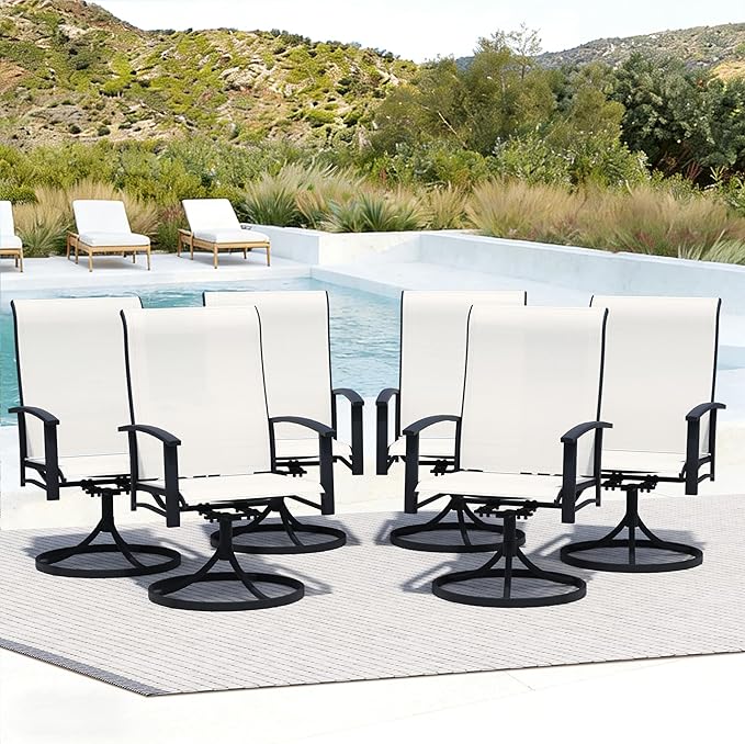 Patio Swivel Chairs Set of 6, All-Weather Metal Outdoor Dining Set with Breathable Mesh Seat, Lightweight Swivel Bistro Chairs for Garden, Deck, Porch & Comfortable Relaxation, Light Beige