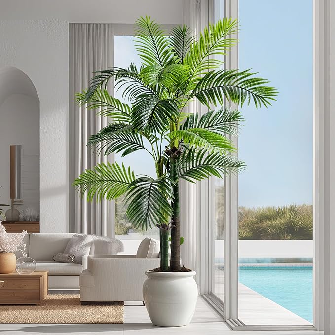 Erimda 6.2FT Artificial Phoenix Palm Tree Artificial Plants Indoor Outdoor Large Faux Coconut Silk Palm Tree Tropical Fake Tree Faux Sago Palm Plant for Modern Farmhouse Yard Outside Patio Poolside