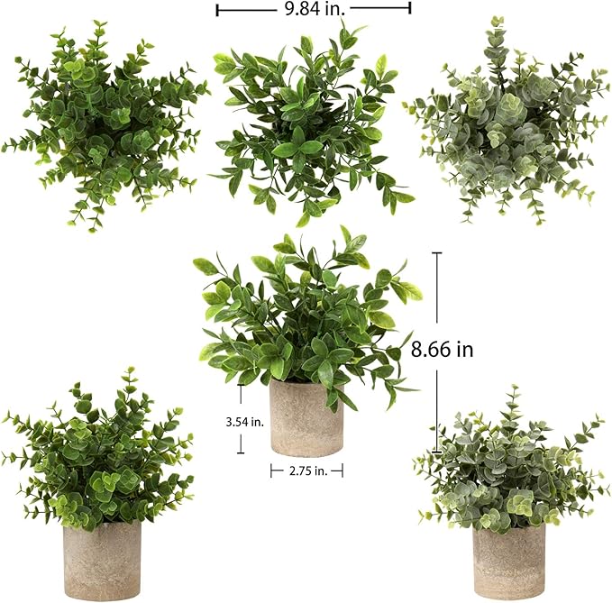 Briful Artificial Potted Plants Set of 3 Small Faux Plant Eucalyptus Mini Fake Plant Decor for Home Table Office Room Desk Bathroom Shelf Kitchen Rustic Farmhouse Mantel Decoration