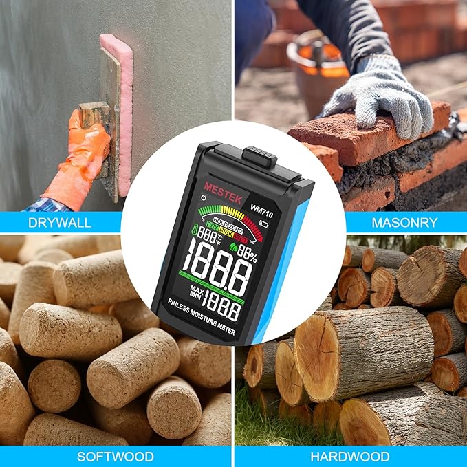 MESTEK Pinless Wood Moisture Meters for Drywall, Water Leak Detector, Wall Moisture Tester for Lumber Concrete Building, Wall Moisture Sensor Digital Humidity Tester for Firewood