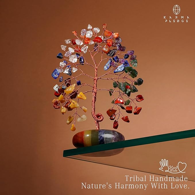 Crystal Tree of Life Home and Office Feng Shui Decor, 7 Chakara Healing Crystal Handmade Bonsai Tree for Positive Energy, Good Luck, Money, Christmas Decor, Birthday Gifts for Women, Mom