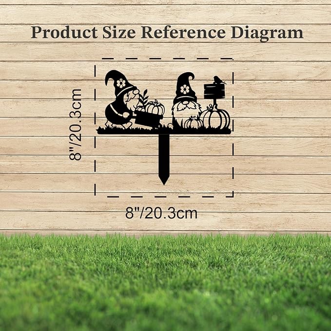 Magilab Personalized Iron Yard Stake - Christmas Cute Gnome Dwarves Decor, 8-Inch Black Metal Garden Sign for Outdoor (Style C)