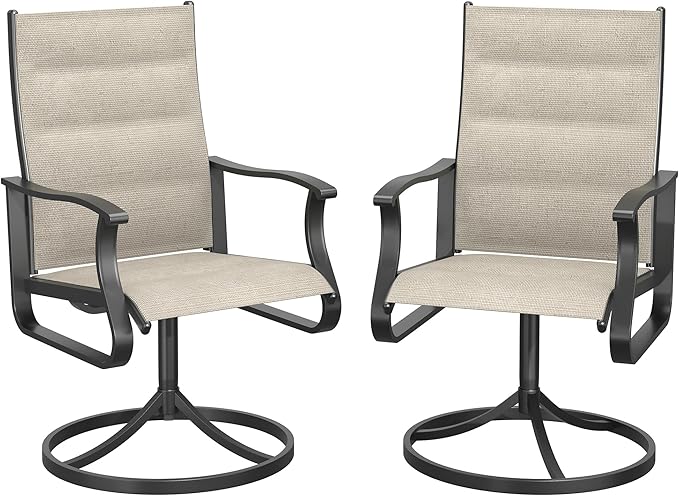 Patio Swivel Chairs Set of 2, Outdoor Dining Chairs with High Back, 360° Swivel Rocker Chair in All-Weather Padded Textilene & Metal Frame for Garden, Porch, Backyard, Balcony(Padded Beige)