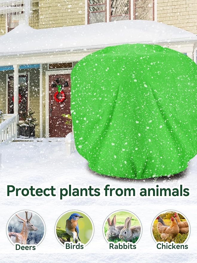 ANPHSIN 9.8ft x 9.8ft Extra Large Plant Covers Freeze Protection - Winter Shrub Plant Protection Bags, Frost Blankets Cloths with Drawstring for Outdoor Garden Potted Plants Shrub, 1 Pack, Green