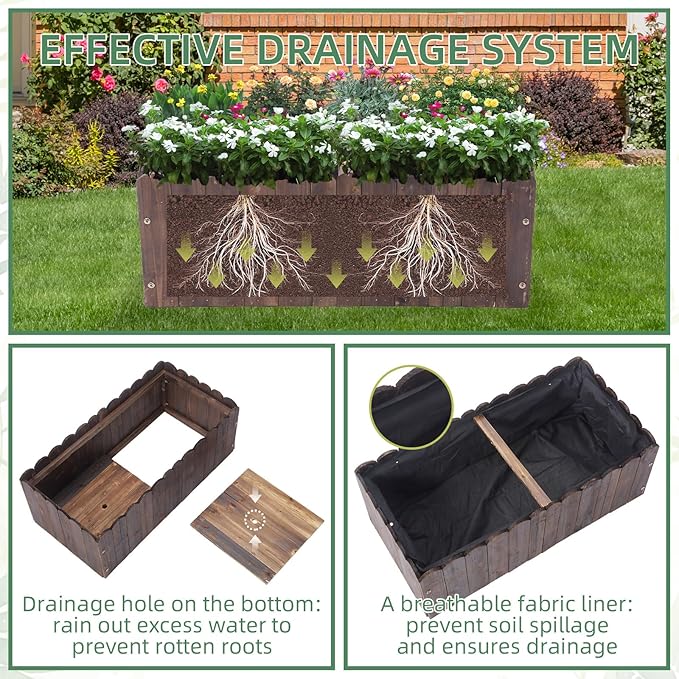 32" x 16" x 12" Outdoor Wooden Garden Bed, Wooden Planter Box, Garden Planters Boxes for Vegetables/Garden/Lawn/Patio,Acorn Brown