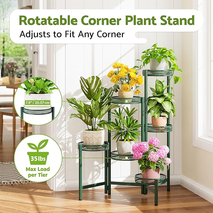 NQW Metal Plant Stands Indoor Outdoor, 6 Tier Plant Stand Corner Plant Shelf, Folding Tall Plant Rack, Heavy Duty Iron Flower Display Holder Stand for Living Room Patio Porch Balcony - GreenFlower