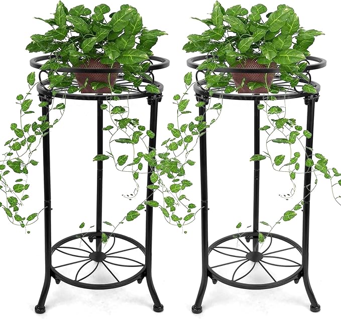 YHIJURS 2 Pack Plant Stand Indoor Outdoor,20.3'' 2-Tier Metal Tall Plant Stands,Flower Pot Holder, Plant Rack, Display Shelf for Home Garden Office Patio Balcony