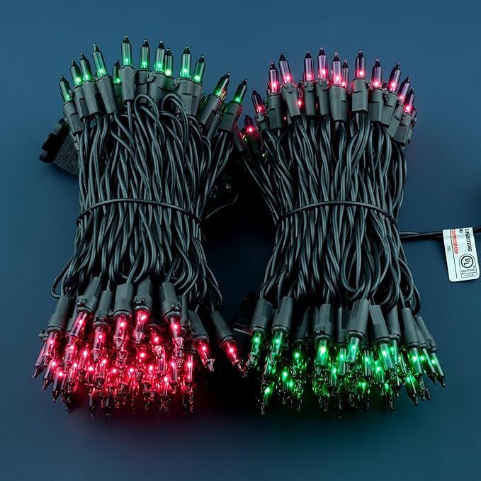 YULETIME 200 Green & Purple Halloween Lights with Black Wire, Pack of 2 Sets 33 ft 100 Count UL Certified Christmas String Lights (Green & Purple)