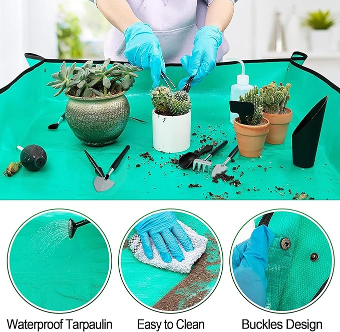 44pcs Small Gardening Tools Gifts for Women Beginners - Garden Hand Tools Set for Indoor Succulent Bonsai Plants Transplanting, Included Bag/Repotting Mat/Shovel/Labels, Green