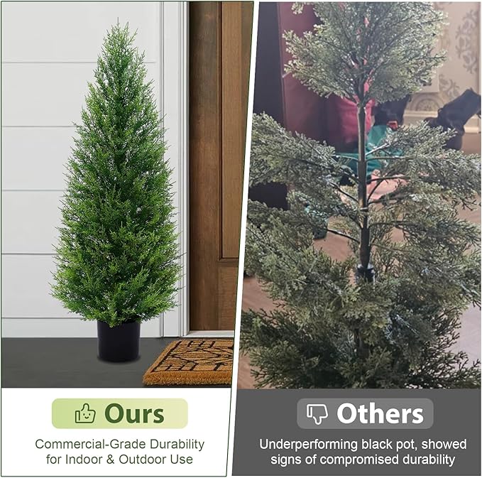 VIVATREES 2Pack 4ft Outdoor Artificial Cedar Topiary Trees, All-Weather Faux Pine for Home Porch Entryway Decor