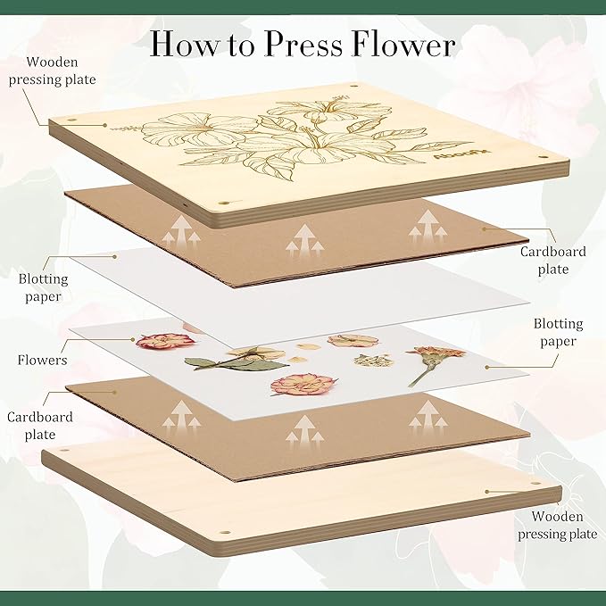 Aboofx Flower Press Kit, Craft Kits 11"x11" 10 Layers Wooden Flower Pressing Kit for Crafts Pressed Flowers & Plant Press for Valentine DIY Art, Preservation for Bookmark Frame Wedding Flowers Drying