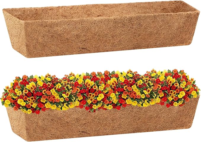 Legigo 2 Pack 48 Inch Square Coco Liners Planter Baskets Liner- Natural Coconut Coir Basket Liner Replacement, Window Box Liners Trough Coconut Liners for Wall Planter Garden Deck Fence Flower Baskets