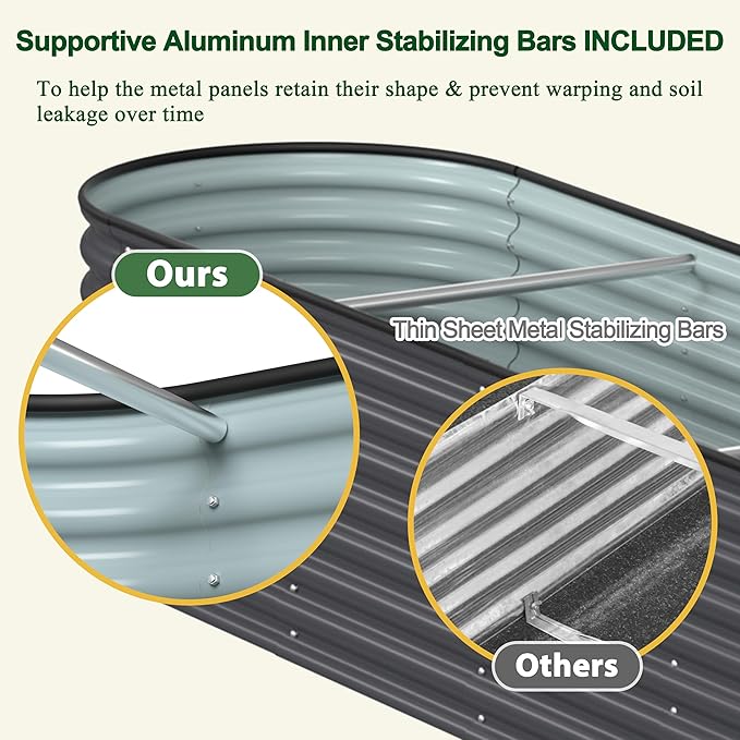 BlueWish 8ftx2ftx2ft Raised Garden Beds Outdoor with 2 Aluminum Support Rods, Raised Beds for Gardening with Galvanized Steel, Rubber Strips, Garden Boxes Outdoor Raised for Backyard, Garden, Lawn