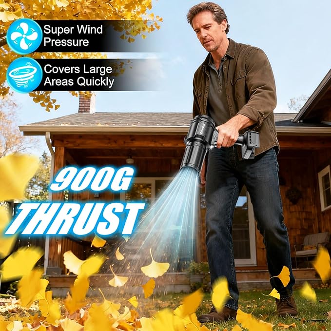 Cordless Leaf Blower for Milwaukee 18V Batteries, 125-MPH Handheld Dust Blowers with LED Light & 2 Nozzles, Battery Powered Variable Speed Turbo Blower for Leaves/Dust/Patio/Lawn/Snow(No Battery)