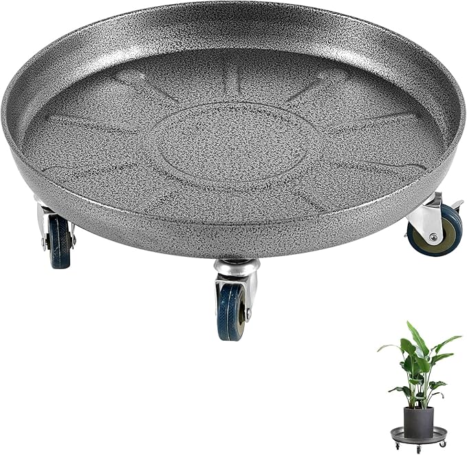 Heavy Duty Plant Caddy with Wheels 14 Inch, 360° Caster, Outdoor Rolling Plant Dolly That is Not Easily Rusted, Indoor Metal Plant Cart with Rollers, Plant Pot Trolley, Silver 3 Pack