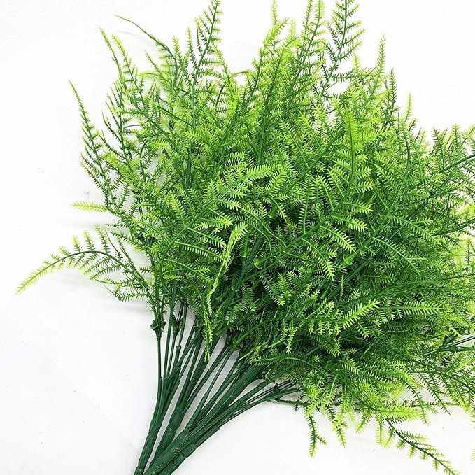 PASYOU Artificial Shrubs, Plastic Plants Fake Bushes Grass Greenery Leaves Shrub Bush Home Garden Indoor Outdoor Verandah Wedding Party DIY Table Arrangement Decoration Planting Filler 4 Bundles