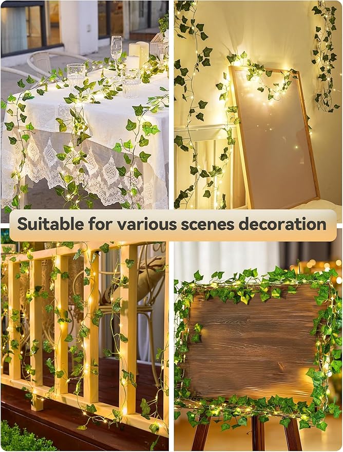 Vines with Fairy Lights,23ft Ivy Twinkle Lights Battery Operated,73 LED Leaf String Lights for Bedroom,Room,Wall,Celling,Curtain,Party,Wedding,Christmas Decor (Warm White)