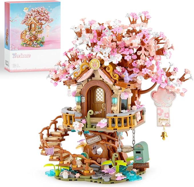Vziimo Cherry Blossom Bonsai Tree Building Sets, Japanese Tree House Model Sets, 1149 PCS Mini Bricks Creative Gifts for Teens Adults 14+
