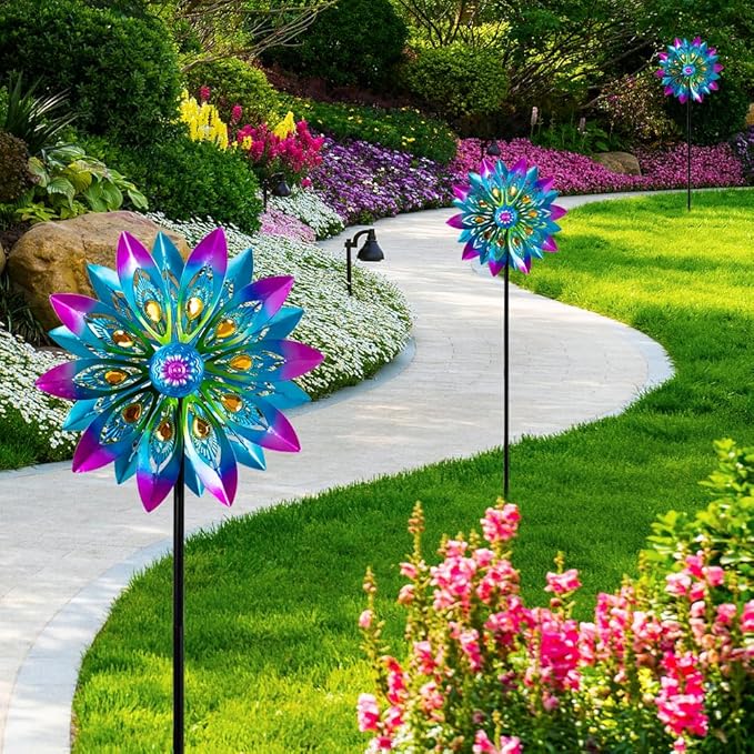 VEWOSTAR Metal Wind Spinner,13” Wind Spinners Outdoor,Peacock Windmill with Stake,Kinetic Wind Spinners for Yard and Garden,Multi-Color Pinwheels Yard Wind Sculptures,Waterproof Spinner for Patio Lawn