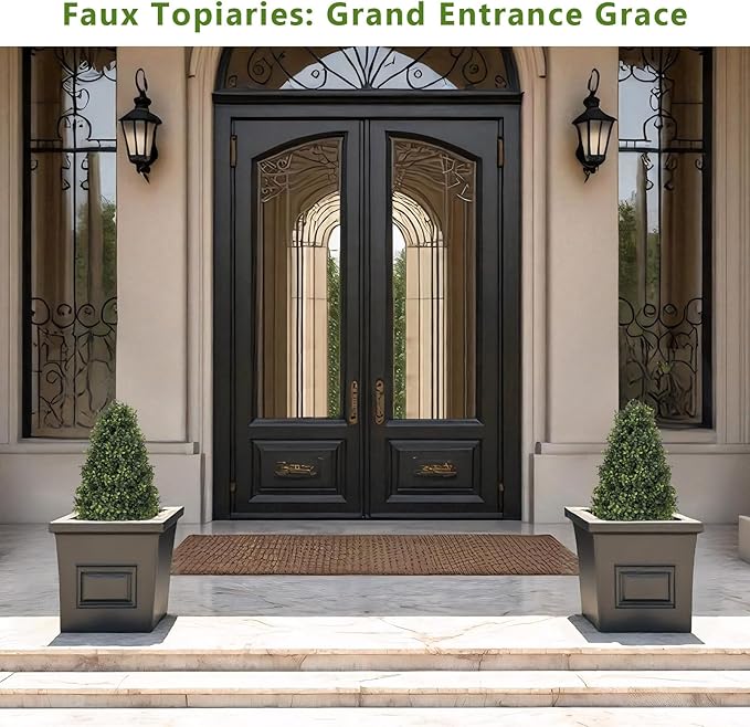 Azoco 30" Boxwood Topiary Trees Artificial Outdoor Set of 2, UV Resistant Faux Plants for Front Porch Planters, Realistic Cone-Shaped Fake Bushes & Shrubs, 2.5ft Evergreen Decoration