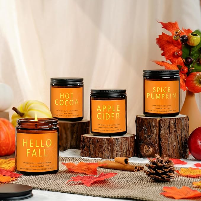 Fall Scented Candles Apple Cider 7oz – Fresh Apple Candle with Warm Cinnamon & Spiced Cider Soy Wax Candle for Cozy Autumn Home Décor, Perfect Fall Gift for Apple Lovers, 50 Hour Long Burn