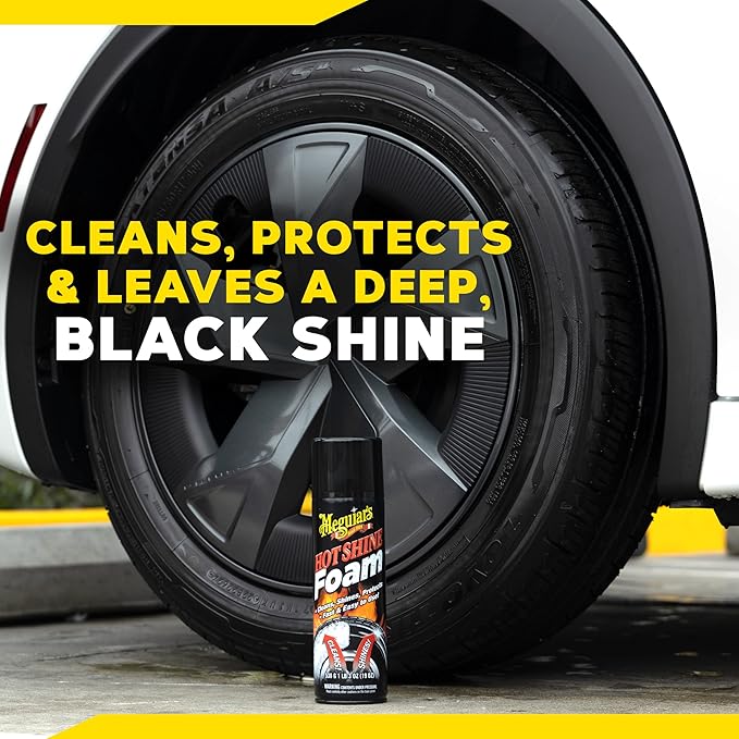 Meguiar's Hot Shine Tire Foam, High Gloss Tire Shine That Cleans, Shines, and Protects in One Step, Deep, Black Shine with Conditioners and UV Protection, Best Gifts for Car Lovers, 19 Oz Aerosol