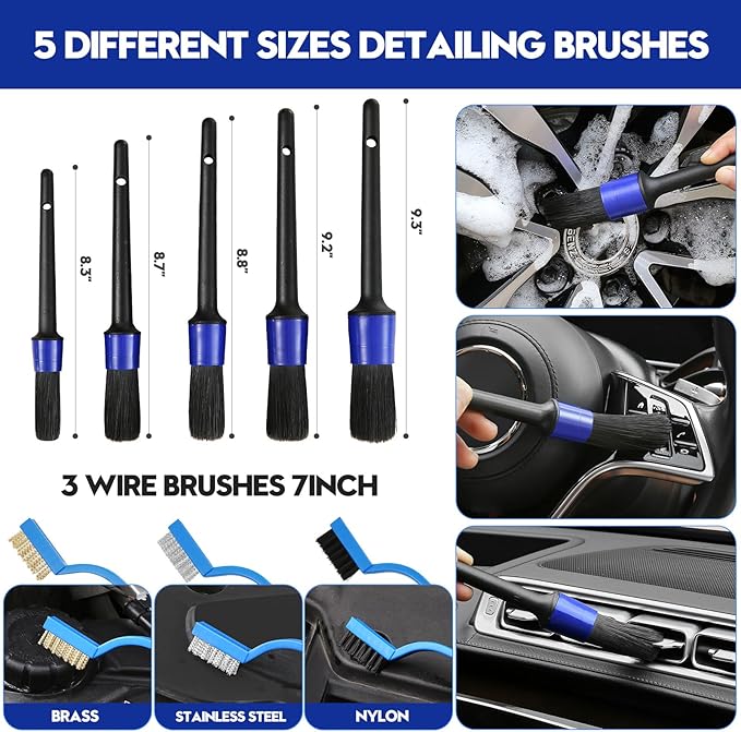 29Pcs Car Detailing Kit, Car Detailing Brush Set, Car Wash Cleaning Kit, Car Detailing Brushes, Professional Car Care Kit for Interior Exterior Wheels, Blue