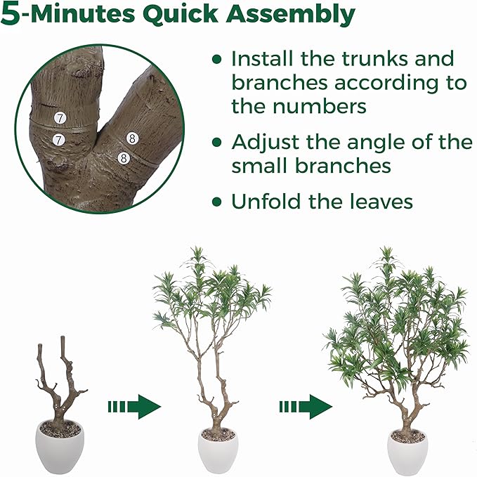 7FT Large Luxury Artificial Dracaena Reflexa Tree with Pot, Extra Lush Stereoscopic Shape, 5 Minutes Easy Set-up, Tall Indoor Fake Plant, Realistic Trunks & Leaves for Home, Office Décor