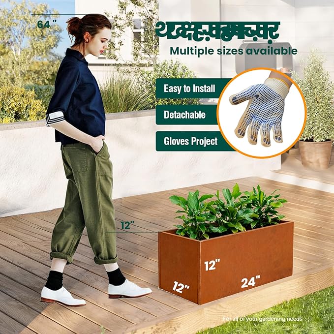GZGNEEVL Corten Steel Planter Box Metal Outdoor Large Rectangular Rustic Durable Antique Detached for Commercial Residential Patio Deck and Backyard 24" x 12" x 12"