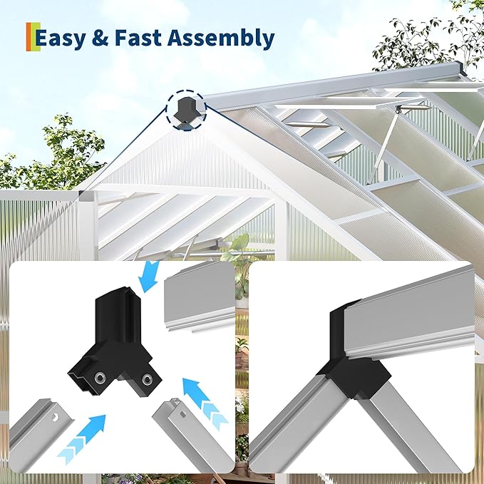 IDEALHOUSE 8X10 FT Greenhouse for Outdoors, Lockable Door and Ajustable Roof Vent, Polycarbonate Greenhouse with Water Gutter System, Aluminum Walk-in Greenhouses, for Backyard, Lawn