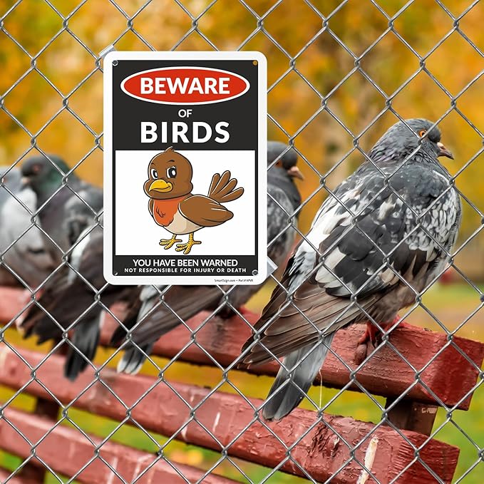 SmartSign Funny Beware Of Birds Warning Sign - 10"x7", 40 mil Laminated Rust-free Aluminum - Metal Signs for Wall Decor, Outdoors, Garden, Patio, Gifts, Cafe - Birds Theme, Made in USA