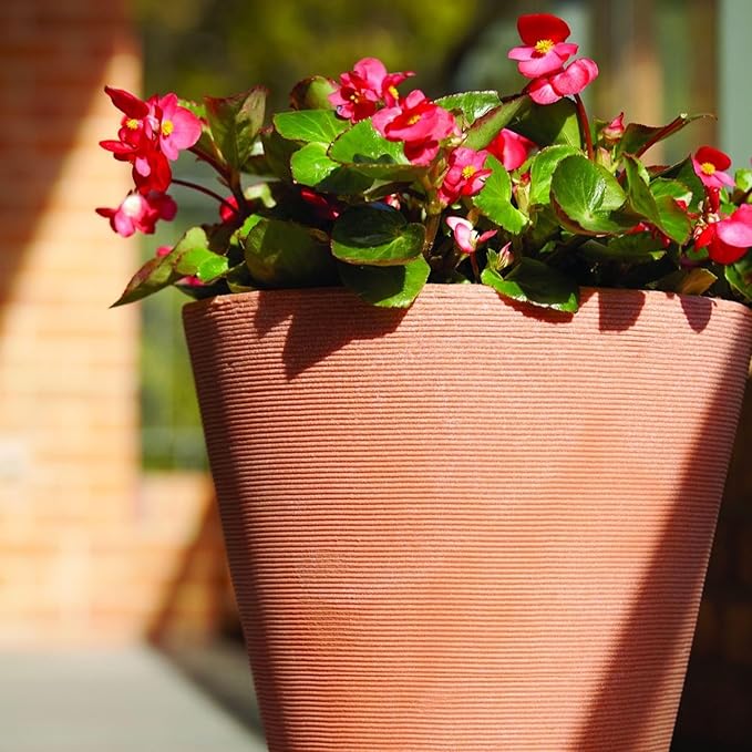Crescent Garden Madison Planter– Weather-Resistant, Double Walled Indoor/Outdoor Plant Pot with Drain Hole – Durable All-Season Plastic Flower Container, 20" W (Terracotta-Colored)