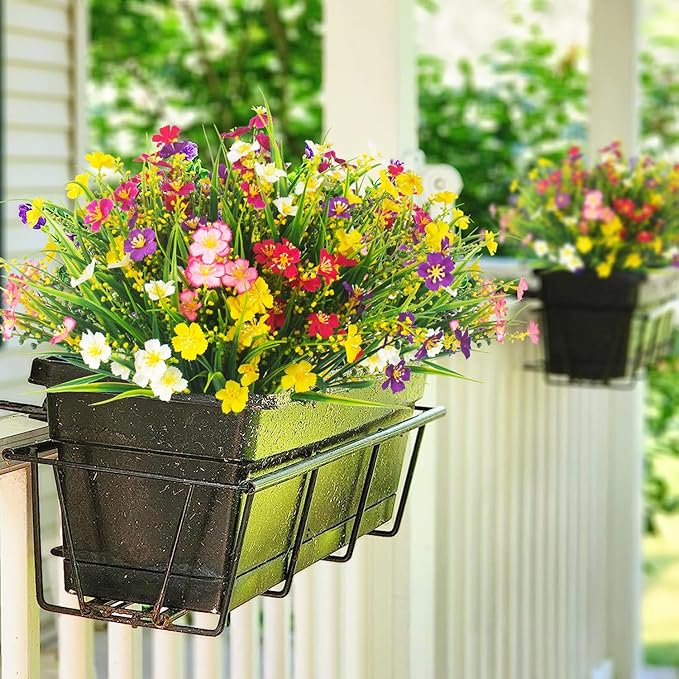 Grunyia 12 Bundles Artificial Flowers Faux Plants Spring Decoration Plastic Plants UV Resistant Shrubs for Home Indoor Outside Garden Window Porch Pots Decoration (Multicolor)