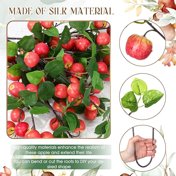 6 Pcs 29.53 Inches Artificial Fake Apple Branches Realistic Tall Apple Bouquets Tree Branch with Long Stem and Green Leaves Fruit Plant for Home Office Vase Filler Shop