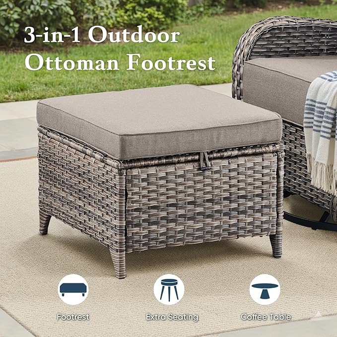 Belord Luxury 6" Thick Cushioned 6 Pieces Patio Furniture Set with Outdoor Couch, Wicker Outdoor Conversation Set with High Back Swivel Rocker Chairs for Deck Porch Yard and Poolside - Grey+Grey