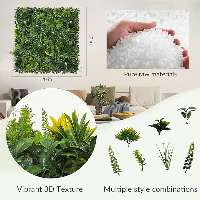 DOPGIB Artificial Grass Wall Boxwood Plant Panel: 20"x20"(12P) UV Resistant Green Leaves Faux for Interior Wall Backdrop,Garden and Indoor Outdoor Wall&Fence Covering Privacy，Party Wall Fence Decor